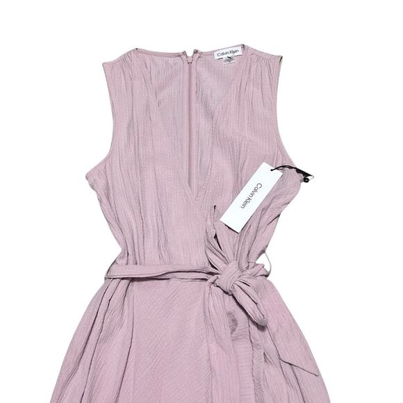 CALVIN KLEIN NWT Dusty Rose Textured Gauze Sleeveless Mock-Wrap Jumpsuit 6 - Picture 3 of 12